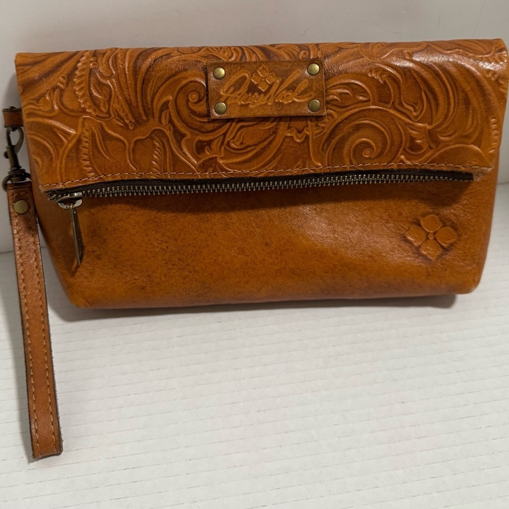 Patricia Nash Valerie fold-over wristlet in tooled Italian leather
